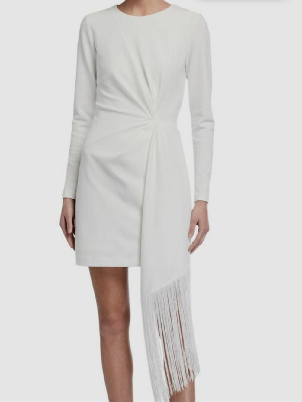 One33 Social White Long-Sleeve Twist Front Fringe Mini Dress Size 6